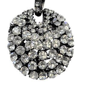 Crystal Glitter Pendant Necklace, Long Silver Tone Necklace